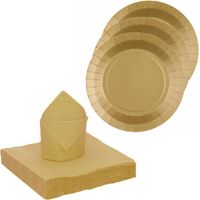 Santex 20x taart/gebak bordjes/25x servetten - goud - Feestbordjes - thumbnail