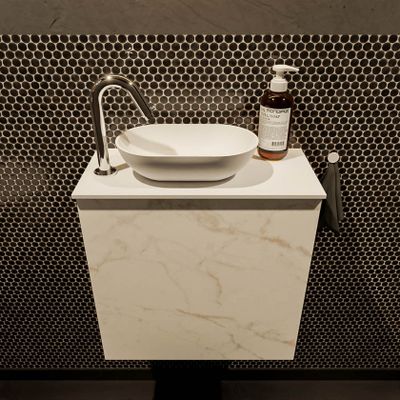 Mondiaz Fowy toiletmeubel 50cm Carrara met blad en waskom talc links 1 kraangat