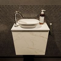 Mondiaz Fowy toiletmeubel 50cm Carrara met blad en waskom talc links 1 kraangat