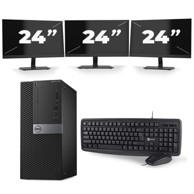 Dell Optiplex 7050 Tower - Intel Core i5-6e Generatie - 8GB RAM - 256GB SSD - Windows 11 + 3x 24 inch Monitor
