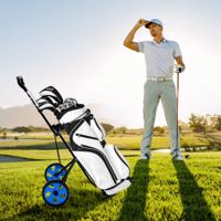 Opvouwbare Golf Trolley van Staal met Scorekaart Houder 2-Wiel Golf Trolley Golf Tas Duwkar Blauw
