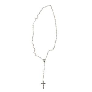 Rozenkrans ketting - met kruis - zilver - 100 cm - 8 mm parel kralen   -