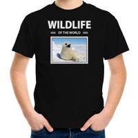 Zeehond t-shirt met dieren foto wildlife of the world zwart voor kinderen - thumbnail