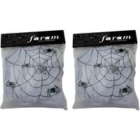 Decoratie spinnenweb/spinrag met spinnen - 2x - 100 gram - wit - Halloween/horror versiering