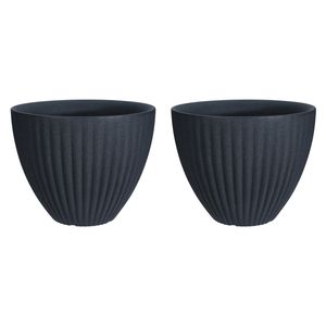 Plantenpot/bloempot - 2x - Tuin - kunststof - antraciet grijs - D39 x H40 cm