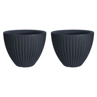 Plantenpot/bloempot - 2x - Tuin - kunststof - antraciet grijs - D39 x H40 cm