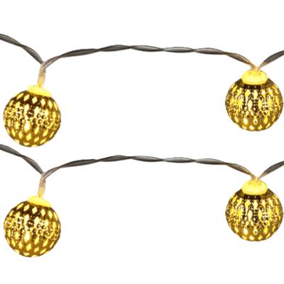 Lichtsnoer - 2x - gouden ballen - 8 led bollen - warm wit - 130 cm - batterij - verlichting