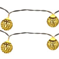 Lichtsnoer - 2x - gouden ballen - 8 led bollen - warm wit - 130 cm - batterij - verlichting