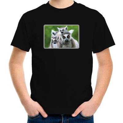 Dieren t-shirt met maki apen foto zwart voor kinderen