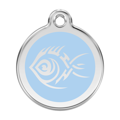 Tribal Fish Light Blue roestvrijstalen hondenpenning large/groot dia. 3,8 cm - Reddingo