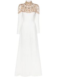 Dina Melwani robe longue à ornements en cristal - Blanc