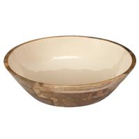 Salade serveer schaal - Fruitschaal/fruitmand - mango hout - D28 x H7 cm - bruin/beige