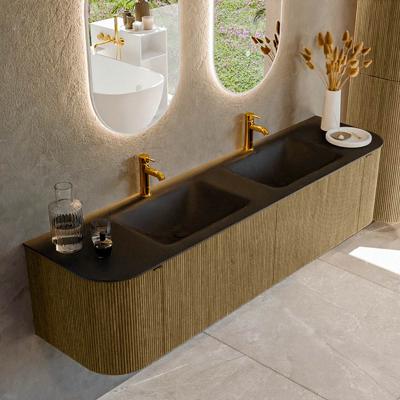 Badmeubel Mondiaz Kurve | 180 cm cm | Meubelkleur Dusk | Wastafelkleur Urban | Solid surface | Wasbak beiden zijden spoelbak | 2 kraangaten