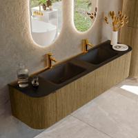 Badmeubel Mondiaz Kurve | 180 cm cm | Meubelkleur Dusk | Wastafelkleur Urban | Solid surface | Wasbak beiden zijden spoelbak | 2 kraangaten