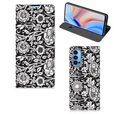 OPPO Reno4 Pro 5G Smart Cover Black Flowers OPPO Reno4 Pro 5G Smart Cover Black Flowers