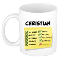 Naam mok Christian - wit - top gozer - keramiek - 300 ml - cadeau collega beker