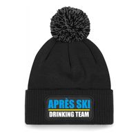 Wintersport muts met pompom - drinking team - zwart - one size - unisex - Apres ski beanie - thumbnail