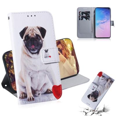 Mopshond patroon gekleurde tekening horizontale Flip lederen tas voor Galaxy S10 met houder & card slots & portemonnee