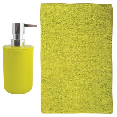 MSV badkamer droogloop mat - Napoli - 45 x 70 cm - met bijpassend zeeppompje - limegroen