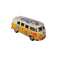 VW model T1 auto busje - hippie style - geel - 12 cm - terugtrek motor