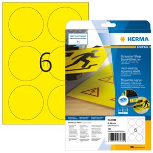 Herma 8035 Folie-etiketten 85 x 85 mm Polyester folie Geel 150 stuk(s) Extra sterk hechtend Laser (zwart/wit), Laser (kleur), Kopiëren (zwart/wit), Kopiëren