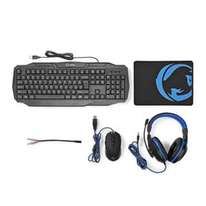 Nedis GCK41100BKUS Gaming Combo Kit 4 In 1 Toetsenbord, Koptelefoon, Muis, Muismat