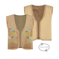 MAYCE zomer reversibel gilet meisjes - taupe - velvet - thumbnail