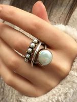 Vintage Silver Distressed Pearl Open Ring - thumbnail