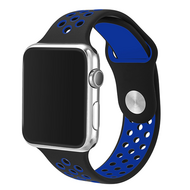 Sportbandje - Maat: M/L - Zwart + Blauw - Geschikt voor Apple Watch 42mm / 44mm / 45mm / 49mm - thumbnail