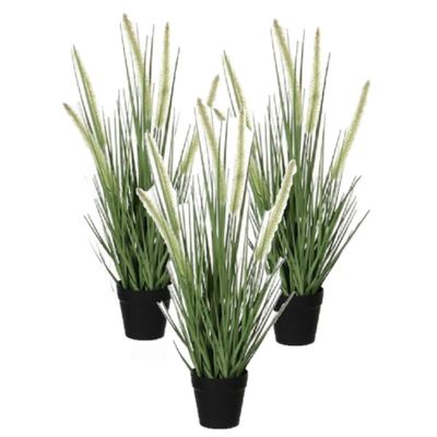 3x stuks groene Dogtail/siergras kunstplant 53 cm in zwarte pot