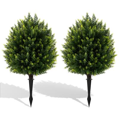 2-delige set Kunstmatige Cypressenbol met Grondpen Weerbestendige Kunstplanten Kunstboom