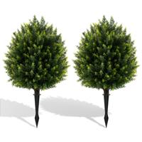 2-delige set Kunstmatige Cypressenbol met Grondpen Weerbestendige Kunstplanten Kunstboom