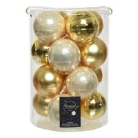 18x stuks glazen kerstballen goud en champagne 8 cm - Kerstbal - thumbnail