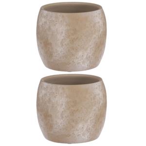 Mica Decorations Bloempot - 2x stuks - creme stone - mat - keramiek - 16 x 14 cm