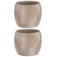 Mica Decorations Bloempot - 2x stuks - creme stone - mat - keramiek - 16 x 14 cm