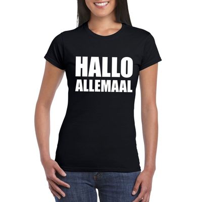 Hallo allemaal tekst t-shirt zwart dames