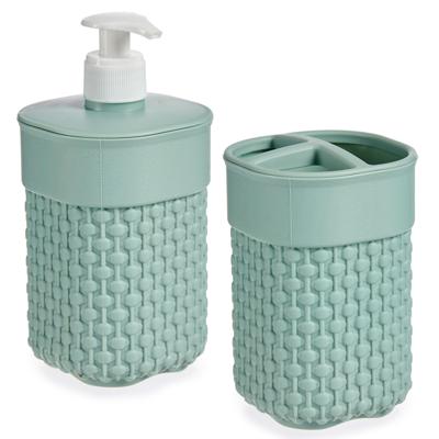 Badkamer accessoires set - 2-delig mintgroen - kunststof - Zeeppompje - Tandenborstelbeker