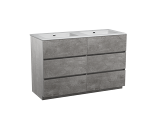 Storke Edge staand badmeubel 130 x 52 cm beton donkergrijs met Diva dubbele wastafel in glanzend composiet marmer
