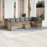 11-delige Tuinset met kussens poly rattan beige