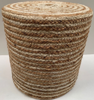 Poef gevlochten naturel-ecru Streep ø40 / hg 35 cm