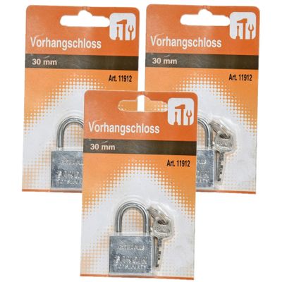 Hangslot met 3 sleutels - 3x - 30 mm - messing - kofferslot