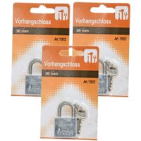 Hangslot met 3 sleutels - 3x - 30 mm - messing - kofferslot