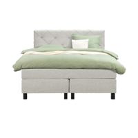 Leen Bakker - Boxspring Liv Geruit - Ecru - 140x200 Cm - Vierkante Poot - Stof - Crème