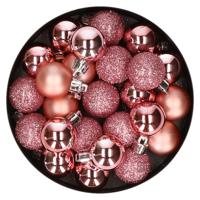 20x Kerstballen - klein - roze - kunststof - 3 cm - mat/glans/glitter