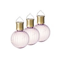 3x Buiten Led lichtroze lampion solar verlichting 11 cm - thumbnail