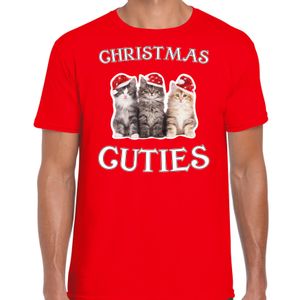 Kitten Kerst t-shirt / outfit Christmas cuties rood voor heren