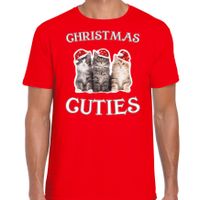 Kitten Kerst t-shirt / outfit Christmas cuties rood voor heren - thumbnail