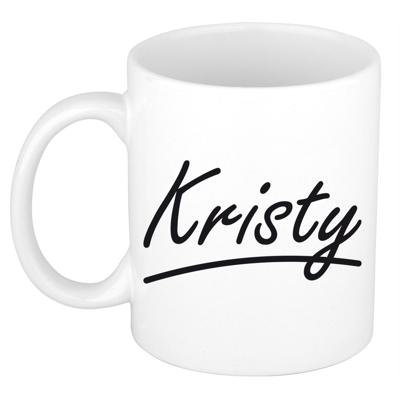 Kristy Naam koffiemok - beker - met sierlijke letters - wit - 300 ml - Cadeau - Dames