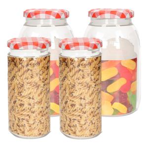 Weckpotten/inmaakpot set Classic - 4x - 550/750 ml - kunststof - draaideksel - rood