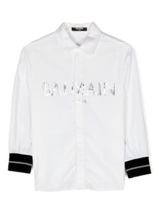 Balmain Kids chemise en coton à logo métallisé - Blanc